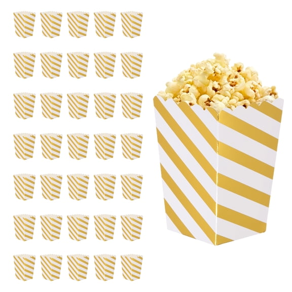 Uxcell 36 Pcs Popcorn Boxes, 3 Inch Popcorn Bucket Containers, Movie Night Supplies Paper Cups Holders Diagonal Stripe Pattern for Cinema, Gold