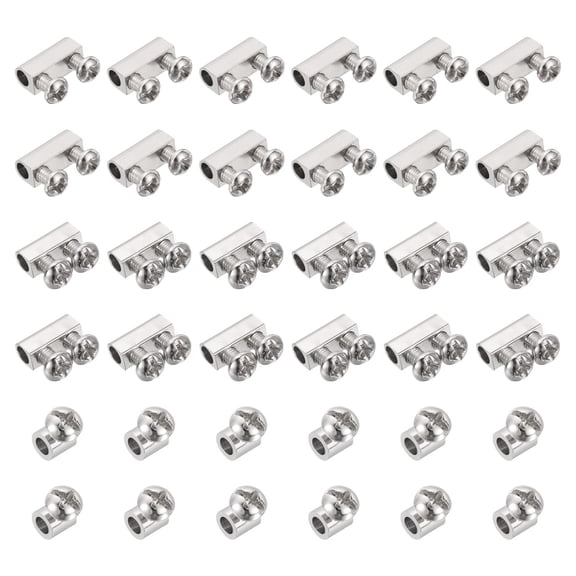 Uxcell 36 Pcs Wire Rope Cable Clamp, Copper Single + Double Hole Wire Rope Clips Adjustable Lock Crimping Loop Sleeve Stop for 3mm.2mm.5mm Dia Cable, Silver