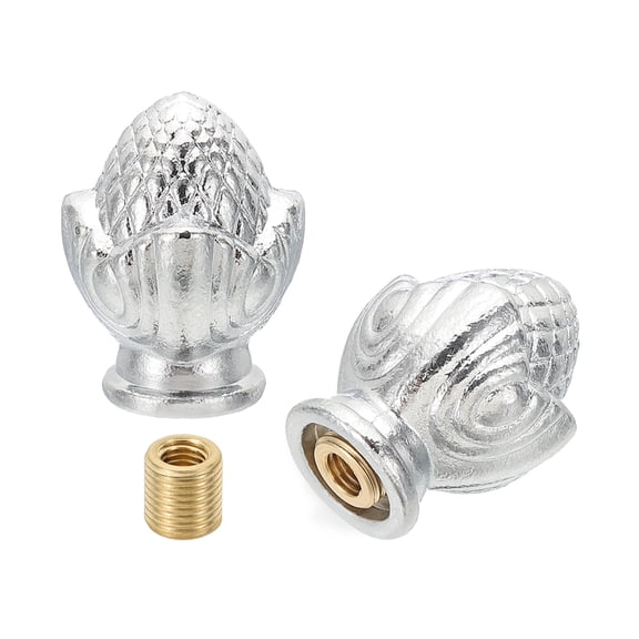 Uxcell 36 x 26mm Lamp Finials Caps Knob, 2 Set Solid Lamp Shade Top Decoration Screw Cap Nuts for Table Lamps, Silver Tone