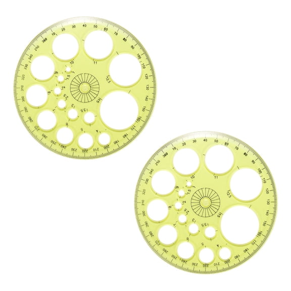 Uxcell 360-Degree Plastic Protractor, 2Pcs Circle Template Circle Ruler Drafting Math Geometry Tool Set for Office Supplies Math Drawing Tools Design Angle Measurement, Yellow