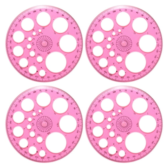Uxcell 360-Degree Plastic Protractor, 4Pcs Circle Template Circle Ruler Drafting Math Geometry Tool Set for Office Supplies Math Drawing Tools Design Angle Measurement, Red