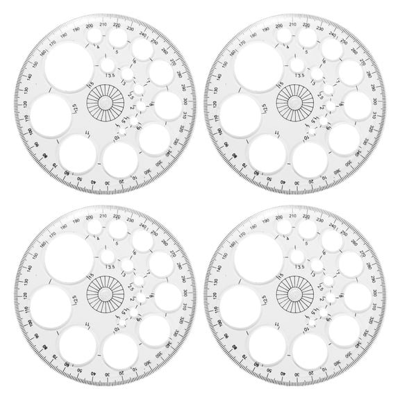 Uxcell 360-Degree Plastic Protractor, 4Pcs Circle Template Circle Ruler Drafting Math Geometry Tool Set for Office Supplies Math Drawing Tools Design Angle Measurement, Transparent