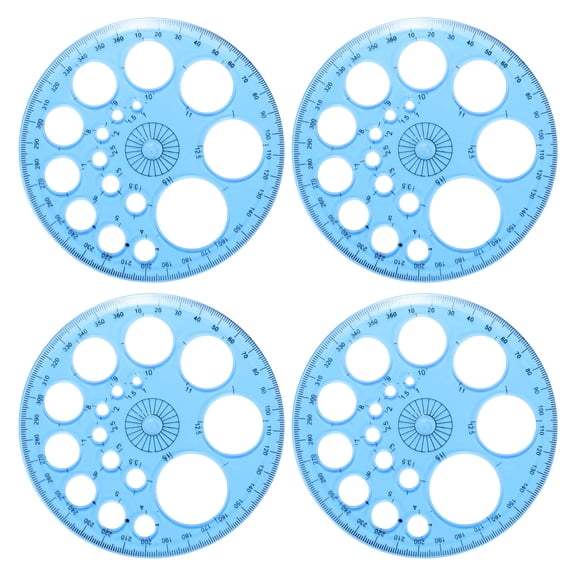 Uxcell 360-Degree Plastic Protractor, 4Pcs Circle Template Circle Ruler Drafting Math Geometry Tool Set for Office Supplies Math Drawing Tools Design Angle Measurement, Blue