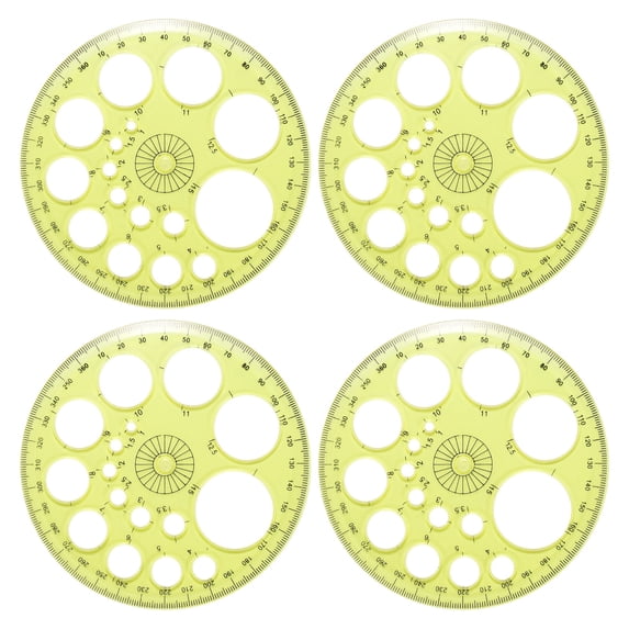 Uxcell 360-Degree Plastic Protractor, 4Pcs Circle Template Circle Ruler Drafting Math Geometry Tool Set for Office Supplies Math Drawing Tools Design Angle Measurement, Yellow