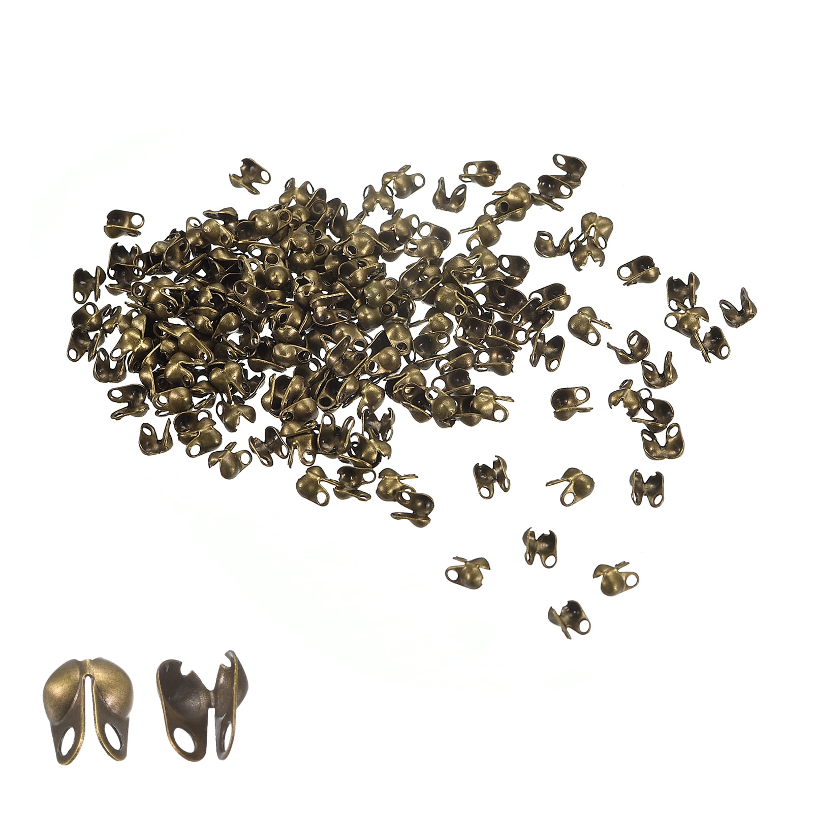600 Pcs Open Bead Tips Knot Covers, 1.3mm Silver Clamshell Crimp Ends For Jewelry Making