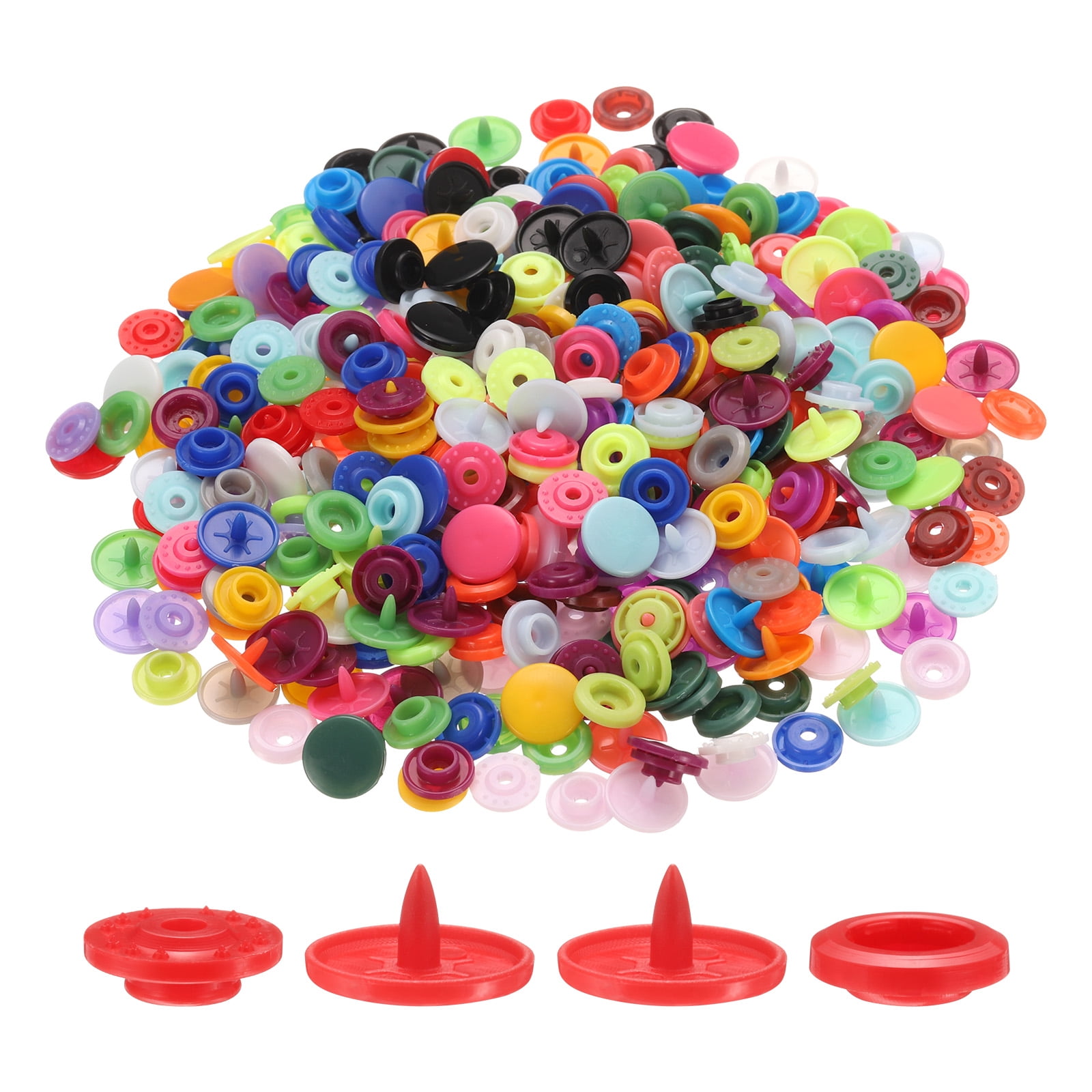 Uxcell 360 Set Plastic Snaps T5 Round Resin No-Sew Button Fasteners Kit for Clothing Sewing, Red