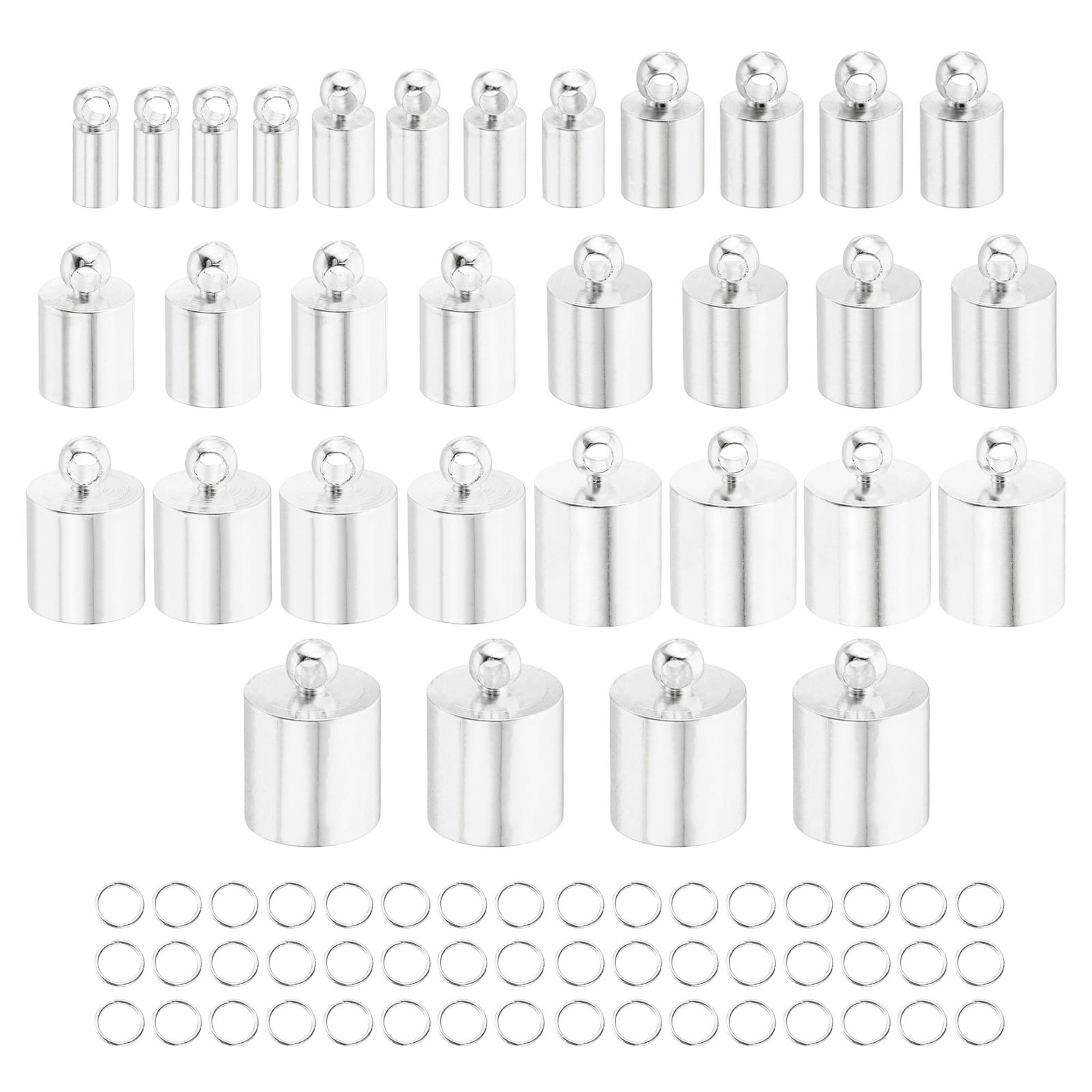 Uxcell 360Pcs Leather Cord End Caps, 2.5 to 9.5 mm ID Tassel Barrel End Caps with Jump Rings for Jewelry Making Findings DIY Bracelet Necklace, Silver Tone