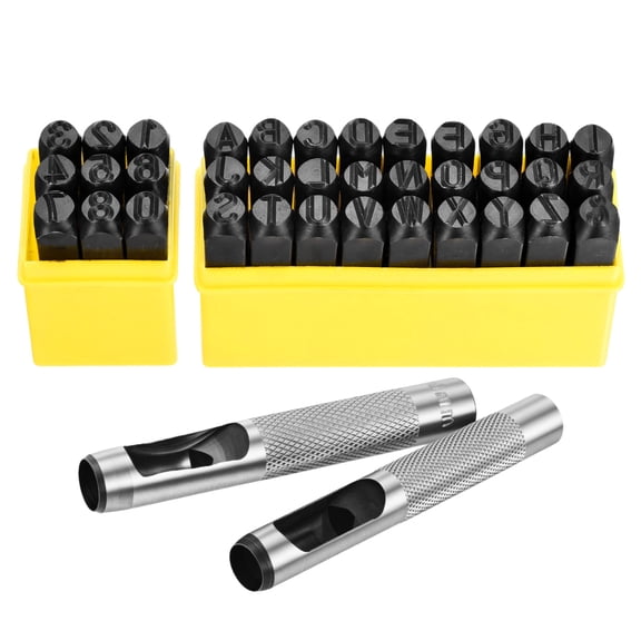 Uxcell 36 Pcs Metal Stamping Kit, 25/64" 10mm Steel Number and Letter Punch Set, Include A-Z Alphabet, Number 0-8, & Symbol, Stamping Tool Set for Imprinting
