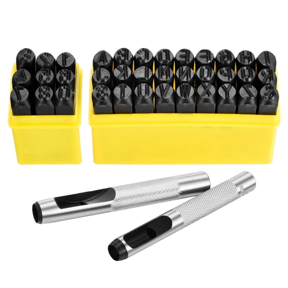 Uxcell 36PCS Metal Stamping Kit, 5/16"(8mm) Steel Number and Letter Punch Set, Include A-Z Alphabet, Number 0-8, & Symbol, Stamping Tool Set for Imprinting