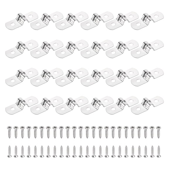 Uxcell 36Pcs 5mm(3/16")304 Stainless Steel Rigid Pipe Strap, Two Hole Strap U Bracket Heavy Duty Pipe Conduit Clamp with Self-Tapping Screws for Hose Wire Installation, Silver