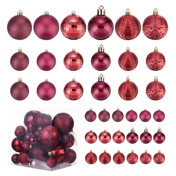 Uxcell 36Pcs Christmas Ball Ornaments Christmas Tree Decorations Balls Wine Red for Decoration Wedding Holiday Christmas