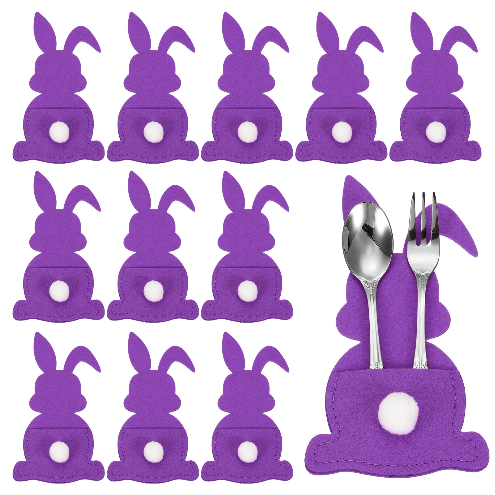 Uxcell 36Pcs Easter Bunny Utensil Cutlery Holder, 5.9x3.2" Felt Easter Cutlery Holders Cutlery Sleeve for Knife Forks Settings Tableware Decoration Wedding Birthday Party, Purple