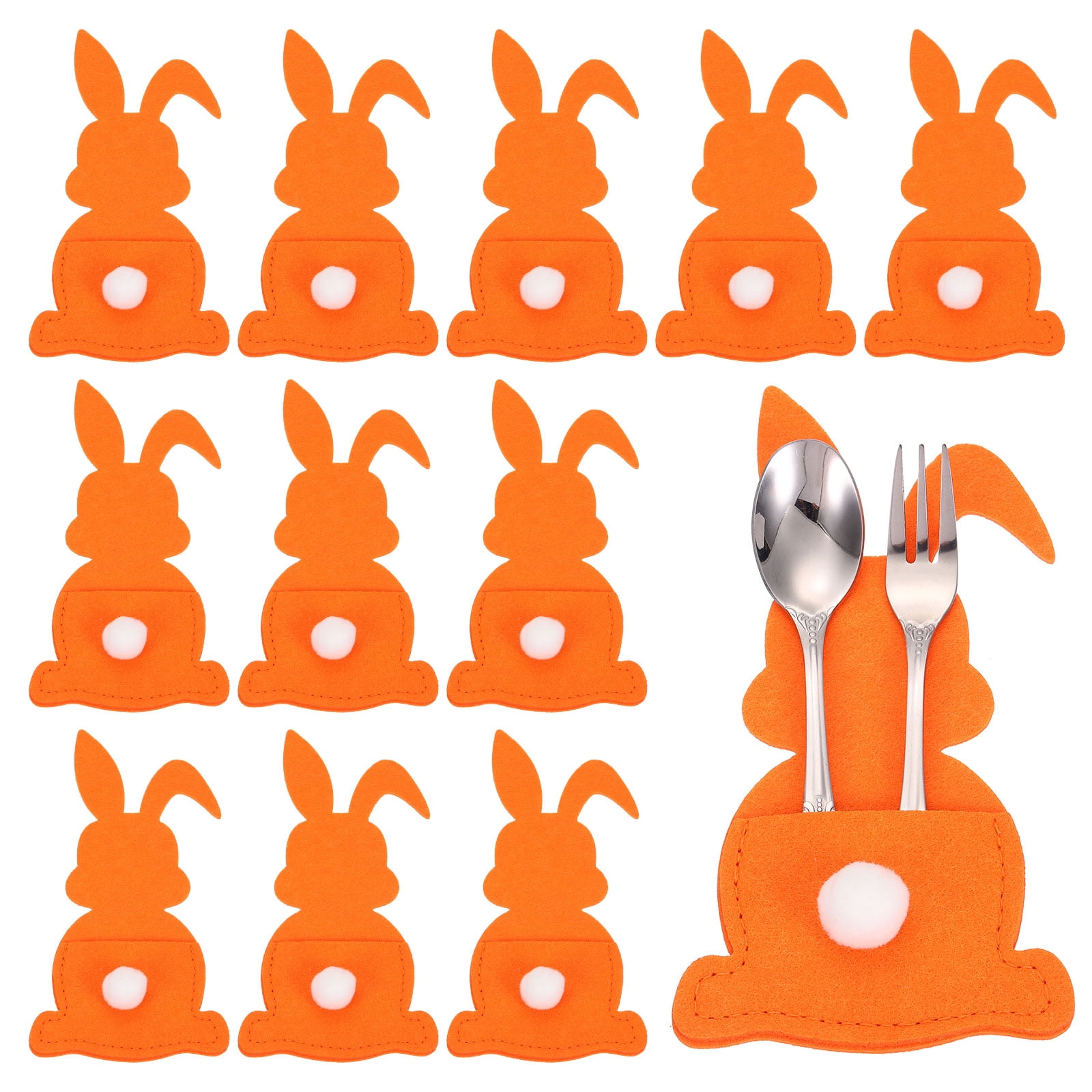 Uxcell 36Pcs Easter Bunny Utensil Cutlery Holder, 5.9x3.2" Felt Easter Cutlery Holders Cutlery Sleeve for Knife Forks Settings Tableware Decoration Wedding Birthday Party, Orange