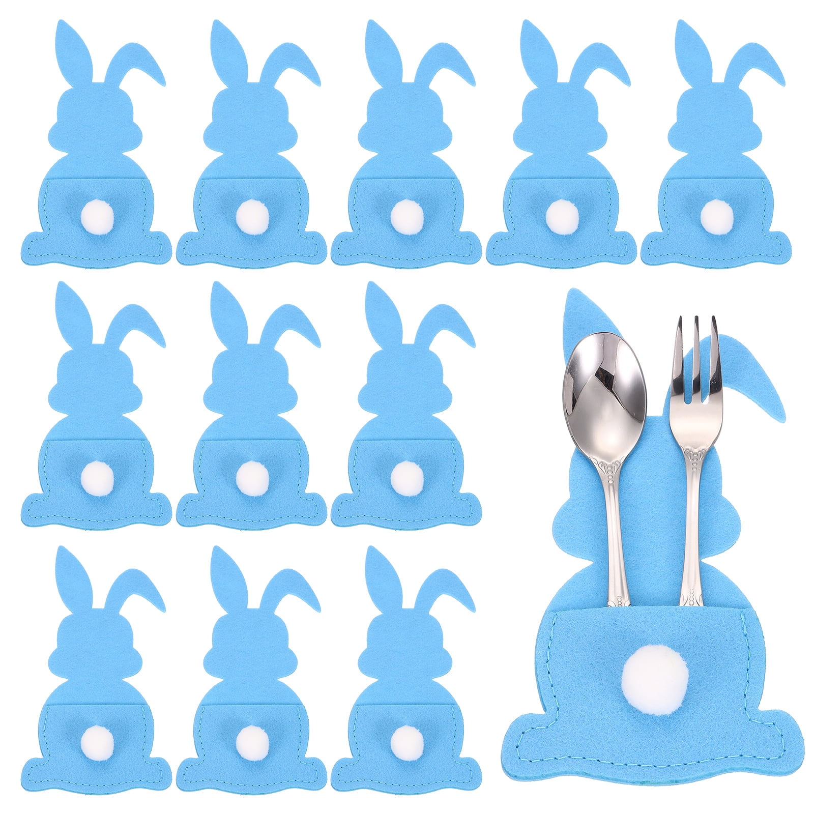 Uxcell 36Pcs Easter Bunny Utensil Cutlery Holder, 5.9x3.2" Felt Easter Cutlery Holders Cutlery Sleeve for Knife Forks Settings Tableware Decoration Wedding Birthday Party, Blue