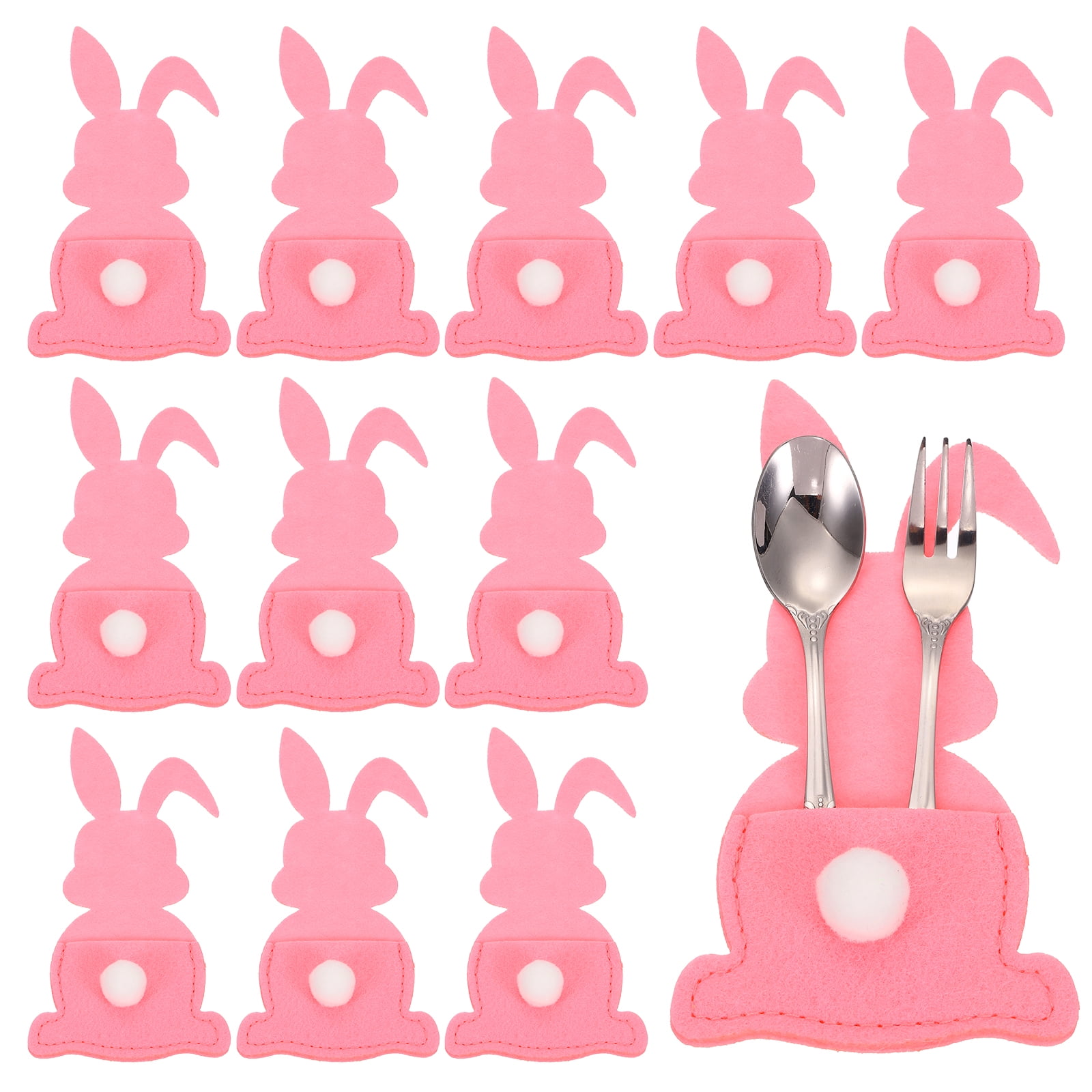 Uxcell 36Pcs Easter Bunny Utensil Cutlery Holder, 5.9x3.2" Felt Easter Cutlery Holders Cutlery Sleeve for Knife Forks Settings Tableware Decoration Wedding Birthday Party, Pink