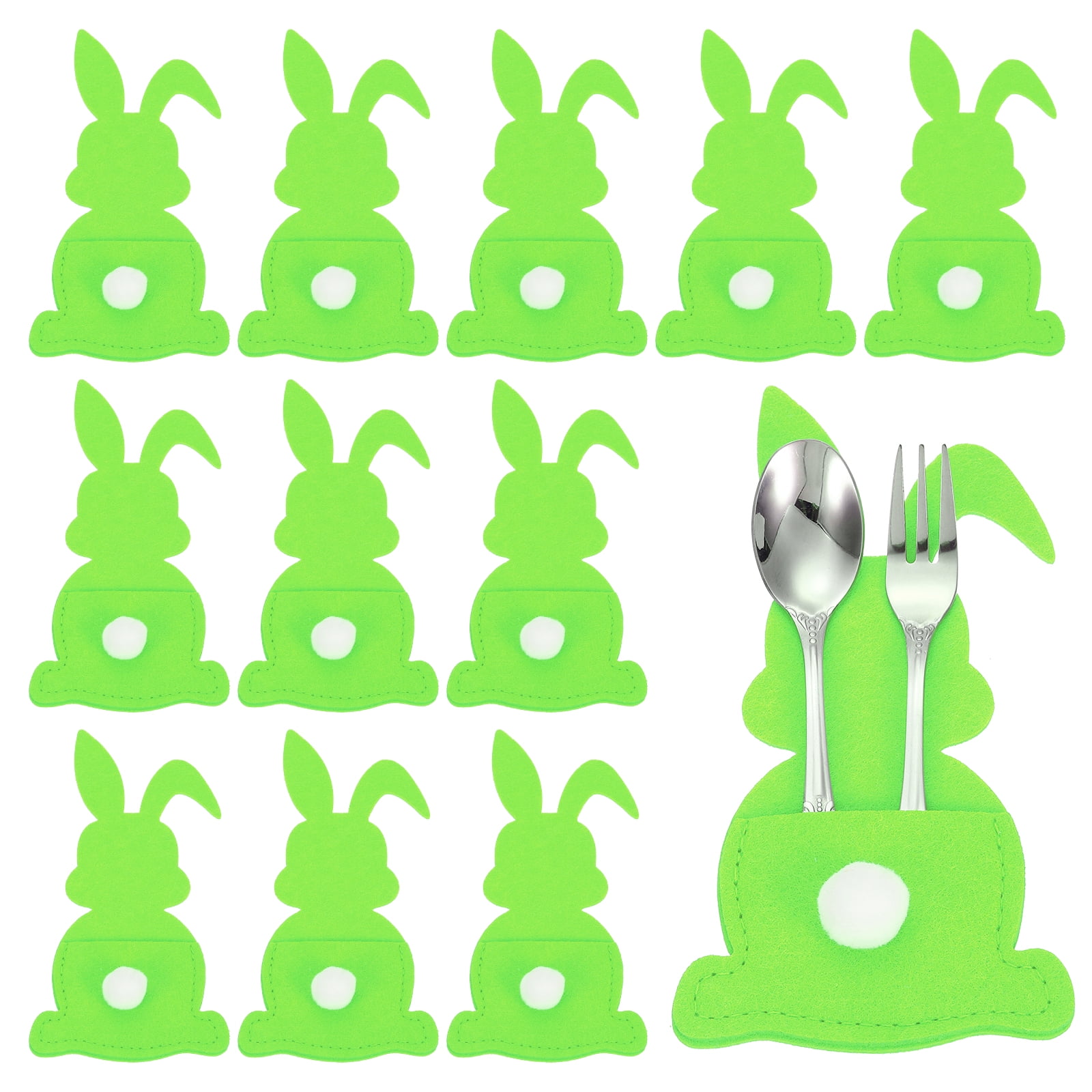 Uxcell 36Pcs Easter Bunny Utensil Cutlery Holder, 5.9x3.2" Felt Easter Cutlery Holders Cutlery Sleeve for Knife Forks Settings Tableware Decoration Wedding Birthday Party, Green