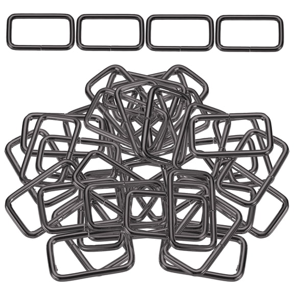 Uxcell 36Pcs Metal Rectangle Ring Buckles, 4/5" x 1 1/2" Square Strap Webbing Rings for Camping Dog Luggage, Grey Black