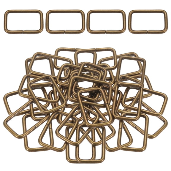 Uxcell 36Pcs Metal Rectangle Ring Buckles, 4/5" x 1 2/7" Square Strap Webbing Rings for Camping Dog Luggage, Bronze