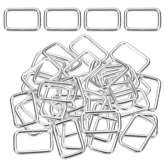 Uxcell 36Pcs Metal Rectangle Ring Buckles, 4/5" x 1 2/7" Square Strap Webbing Rings for Camping Dog Luggage, Silver
