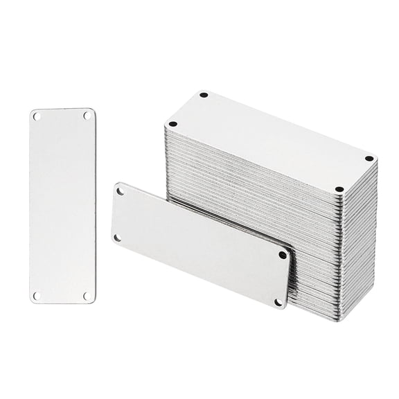 Uxcell 36Pcs Metal Stamping Blanks, 1.97 x 0.7" Rectangle Stamping Tags Blanks Plate Stainless Steel Four Holes DIY Name Tags for Laser Engraving Stamping ID Tags, Silver