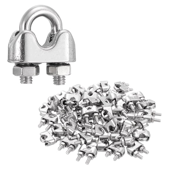 Uxcell 36Pcs Wire Rope Cable Clip Clamps 5/32 Inch M4 Small 304 Stainless Steel U Bolt Saddle Fasteners Hardware for Secure Rigging Marine Guy Line Fence Clothesline, Silver