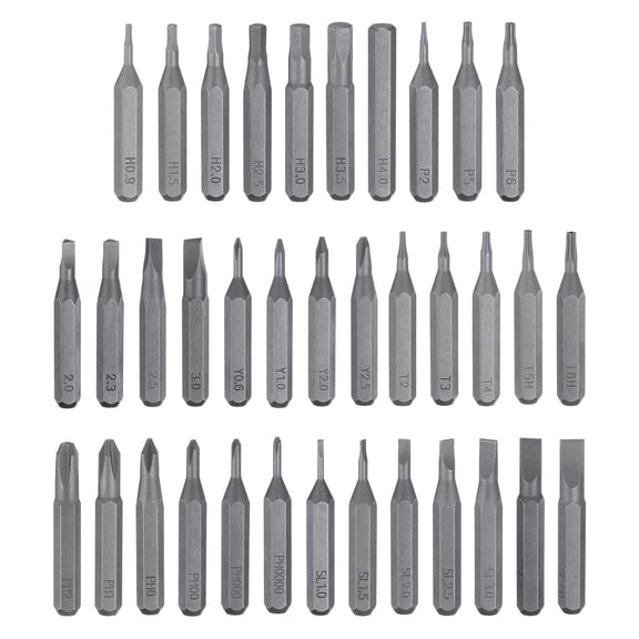 Uxcell 36pcs Screwdriver Bit Set 28mm Length S2 Steel Magnetic Phillips Slotted Hex Torx Star Triangle Y-Shaped Medium Board Card Removal Drill Bits