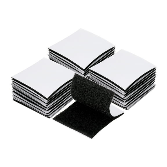 Uxcell 36set Hook and Loop Strips with Adhesive 2"x2" Double Sided Hook and Loop Tape Nylon Self Sticky Fastener, Black