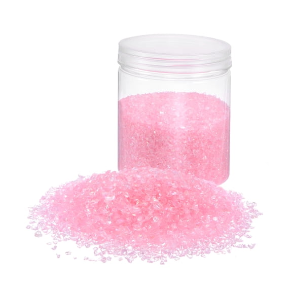 Uxcell 370g Crushed Glass Chips 1-3mm Irregular Broken Sprinkles Chunky Glass for Crafts DIY Vase Filler, Pink
