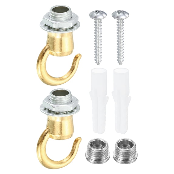Uxcell 37mmx23mm Ceiling Hook, 2 Pack Screw Hooks Light Fixtures Accessory for Hanging Plants, Chandeliers, Gold Tone