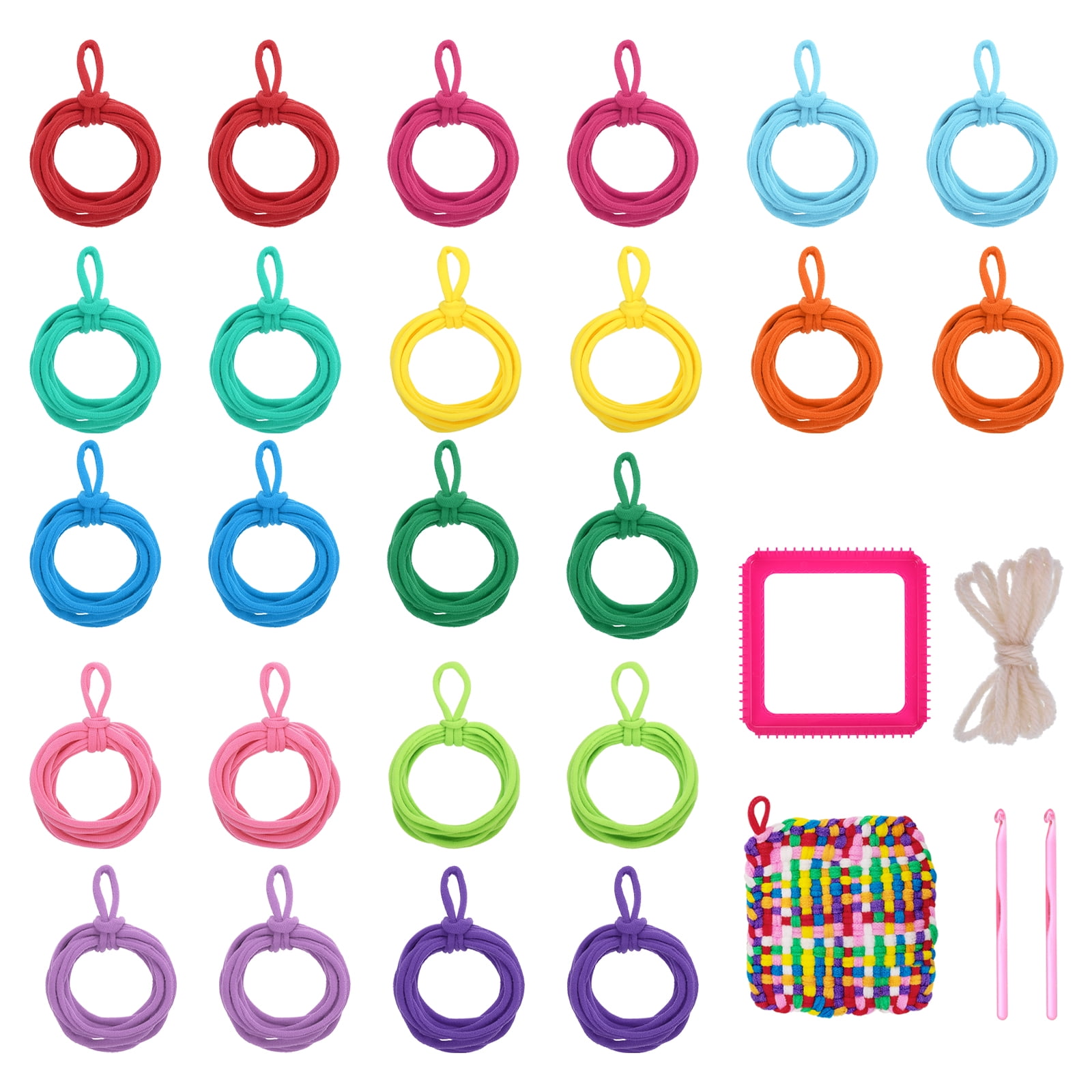Uxcell 384 Pcs Potholder Loom Refill Loops Set, Elastic Potholder Weaving Refill Loops Knitting Kit with 2 Crochet Hooks and 7" Weaving Loom for Girls DIY Crafts, 12 Colors