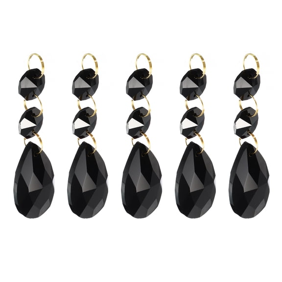 Uxcell 38mm Clear Crystal Teardrop with 14mm Octagonal Bead Black 5 Pack