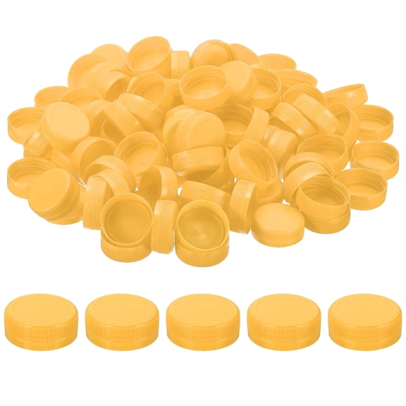 Uxcell 38mm Plastic Bottle Caps for Craft, 200Pcs Reusable Protection Bottle Screw Lids for Lid Replacement DIY Craft Intelligence Development, Golden