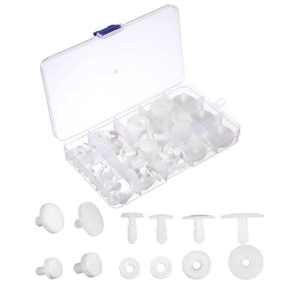 Uxcell 39Set 12/15/20/25/30mm 1/2, 9/16, 13/16, 1, 1-3/16 Inch Doll Joints, Plastic Removable Animal Joints Connector Engage Bolt Doll Making Supplies for Bear Limbs Head Joint DIY, White