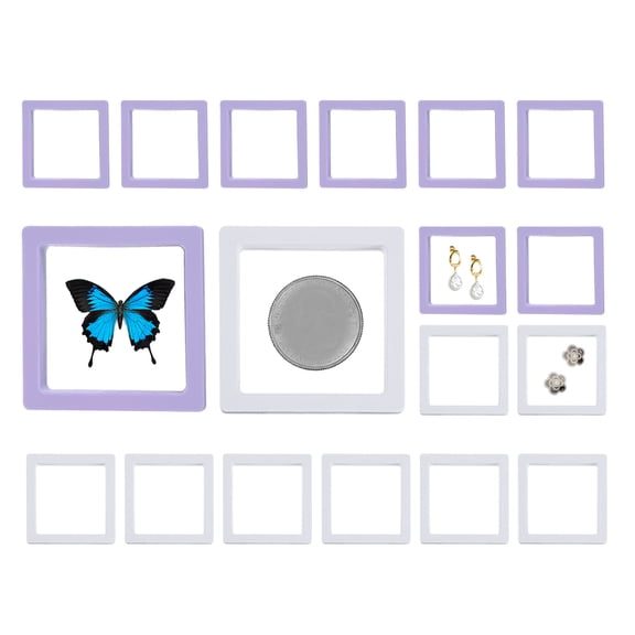 Uxcell 3D Floating Frame Display Stand, Coin Display Stand Holder PE Jewelry Storage Box Floating Display Case Purple & White