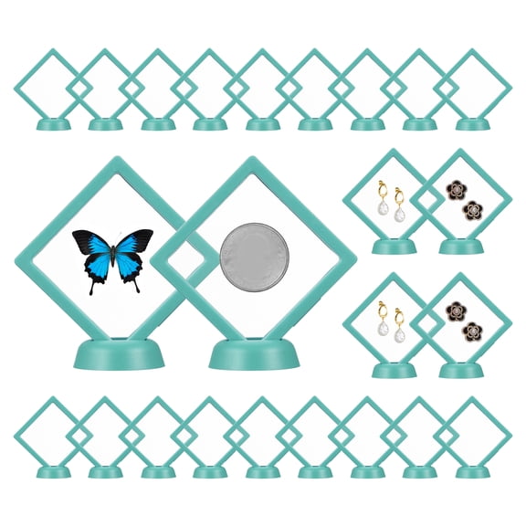 Uxcell 3D Floating Frame Display Stand Challenge Coin Display Stand Holder Transparent PE Teal