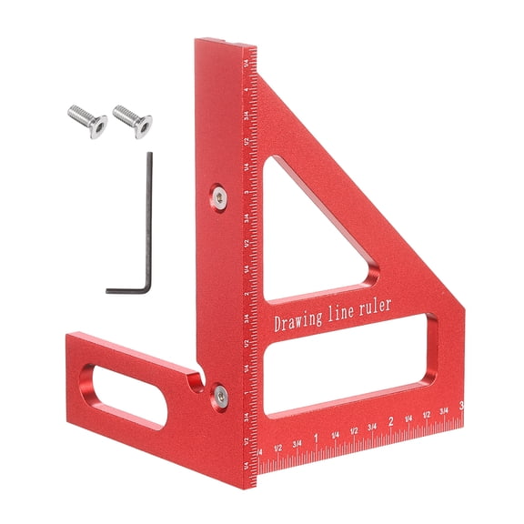 Uxcell 3D Multi-Angle Measuring Ruler 45/90 Degree Imperial Aluminum Alloy Woodworking Square Protractor Miter Triangle Ruler with Screws and Hex Spanner for Engineer Carpenter, Red
