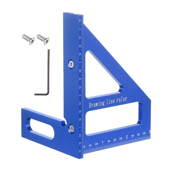 Uxcell 3D Multi-Angle Measuring Ruler 45/90 Degree Imperial Aluminum Alloy Woodworking Square Protractor Miter Triangle Ruler with Screws and Hex Spanner for Engineer Carpenter, Blue