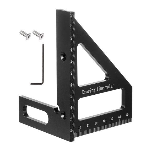 Uxcell 3D Multi-Angle Measuring Ruler 45/90 Degree Imperial Aluminum Alloy Woodworking Square Protractor Miter Triangle Ruler with Screws and Hex Spanner for Engineer Carpenter, Black