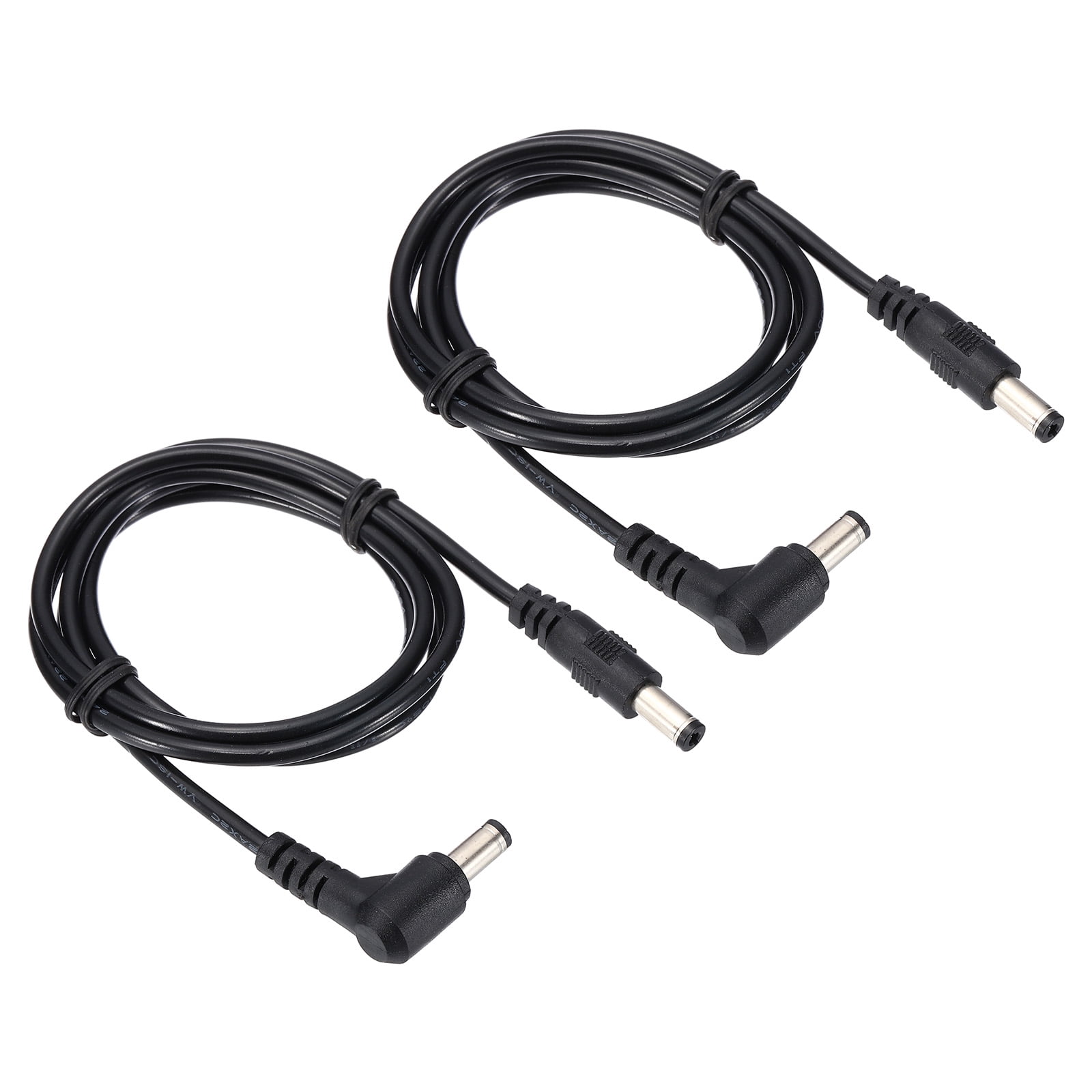 Uxcell 3Ft 5.5mm x 2.1mm Male to Male DC Power Extension Cable, 2 Pcs Wire Adapter 90 Degree Right Angle Cord, Black