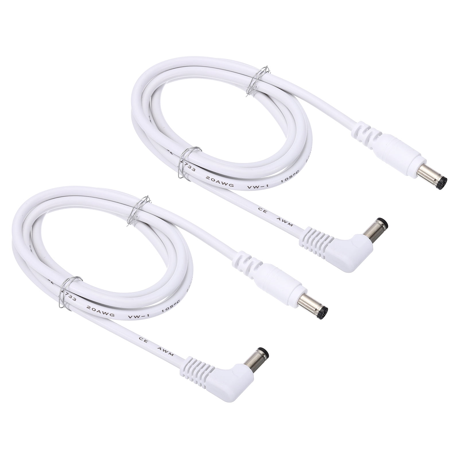 Uxcell 3Ft 5.5mm x 2.1mm Male to Male DC Power Extension Cable, 2 Pcs Wire Adapter 90 Degree Right Angle Cord, White
