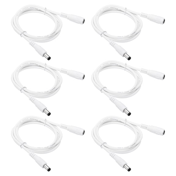 Uxcell 3Ft Male to Female 5.5x2.5mm DC Power Extension Cable, 6 Pcs 24AWG Wire Adapter Connector Charging Cord, White