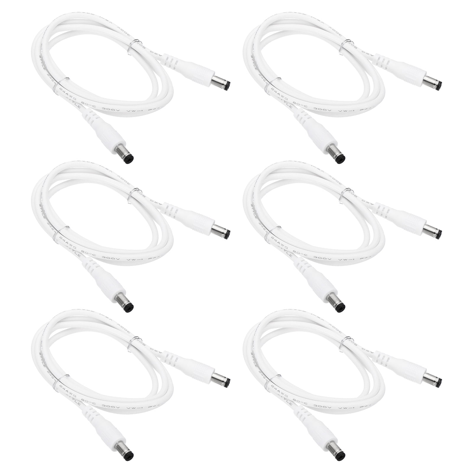 Uxcell 3Ft Male to Male 5.5x2.1mm DC Power Extension Cable, 6 Pcs 24AWG Wire Adapter Connector Charging Cord, White