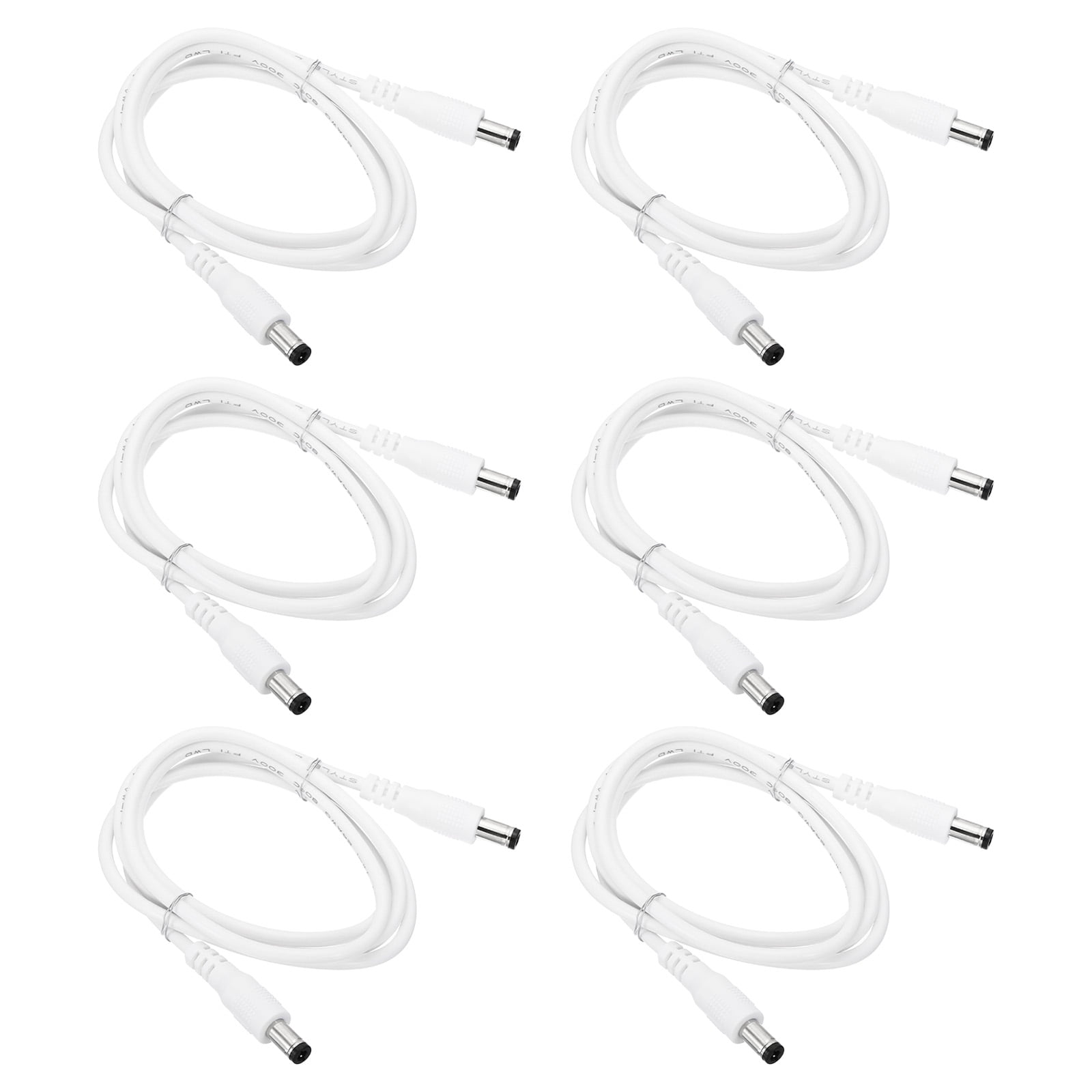 Uxcell 3Ft Male to Male 5.5x2.5mm DC Power Extension Cable, 6 Pcs 24AWG Wire Adapter Connector Charging Cord, White