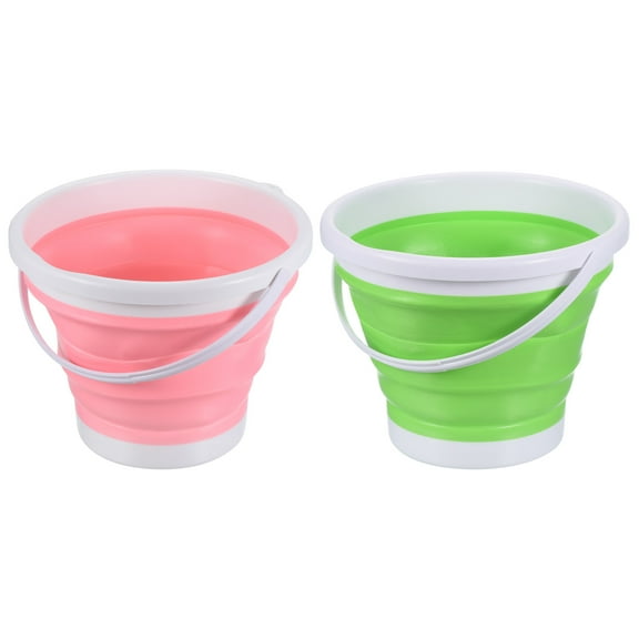 Uxcell 3L Collapsible Bucket, Portable Folding Beach Bucket for Camping, Green Pink 2 Pack