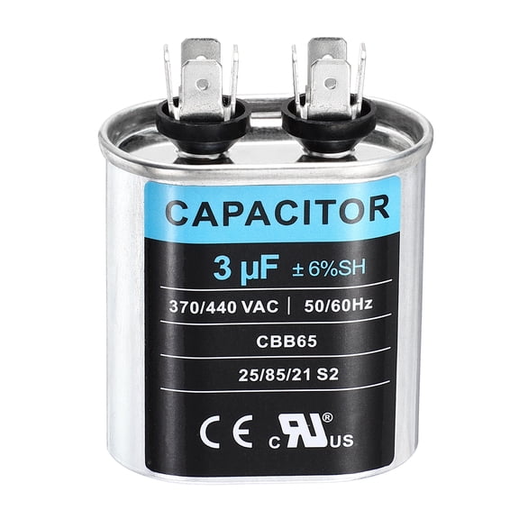 Uxcell 3MFD CBB65 Run Start Capacitor 3uF, 370/440V Oval AC Capacitor for AC Motor Run, HVAC, Air Conditioner, Condenser Motors