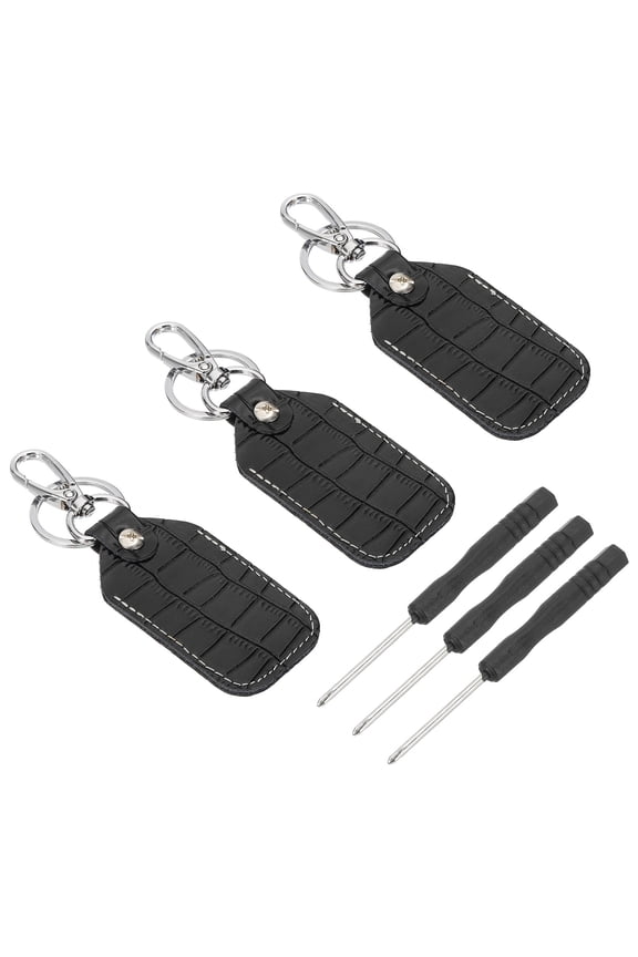 Leather Key Fob, 3 Pcs Genuine Leather Key Cover RFID Key Fob Protector Air Tag Holder Keychain Case with Key Ring & Screwdriver for Car Key ID Key Card Black