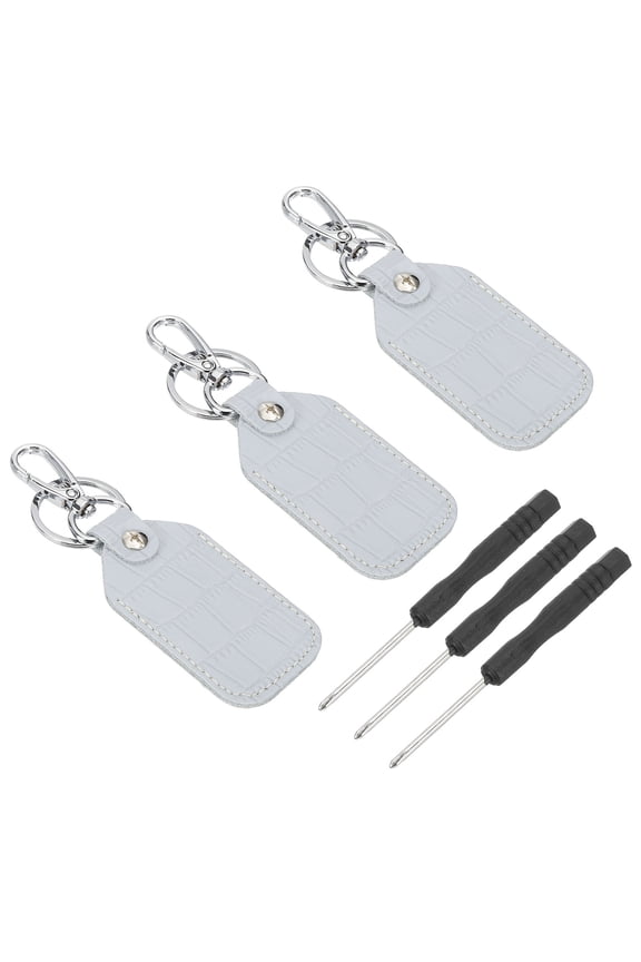 Leather Key Fob, 3 Pcs Genuine Leather Key Cover RFID Key Fob Protector Air Tag Holder Keychain Case with Key Ring & Screwdriver for Car Key ID Key Card Light Blue