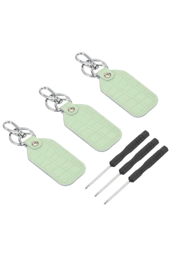 Leather Key Fob, 3 Pcs Genuine Leather Key Cover RFID Key Fob Protector Air Tag Holder Keychain Case with Key Ring & Screwdriver for Car Key ID Key Card Light Green