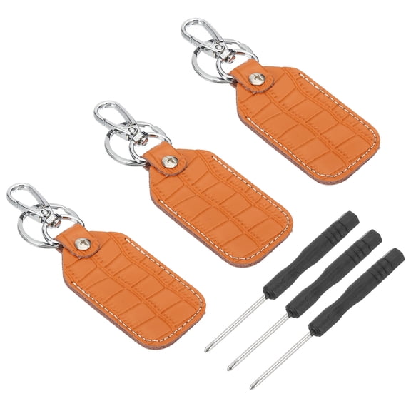 Uxcell Leather Key Fob, 3 Pcs Genuine Leather Key Cover RFID Key Fob Protector Air Tag Holder Keychain Case with Key Ring & Screwdriver for Car Key ID Key Card Orange