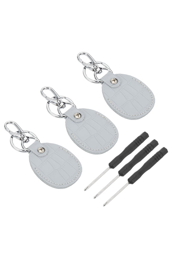 Leather Key Fob, 3 Pcs Genuine Leather Key Cover RFID Key Fob Protector Air Tag Holder Keychain Case with Key Ring & Screwdriver for Car Key ID Key Cards Light Blue
